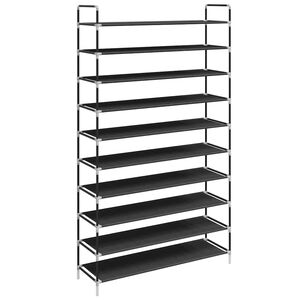 vidaXL apavu skapis, 10 plaukti, metāls, neausts audums, melns