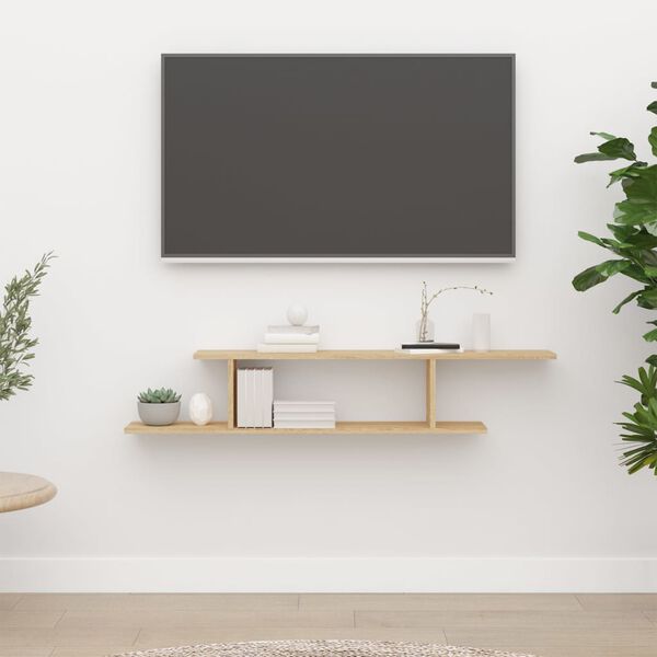 vidaXL sienas TV skapītis, koka krāsa, 125x18x23 cm, inženierijas koks