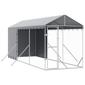 vidaXL suņu voljērs ar jumtu, 2x6x2,5m, cinkots tērauds, sudraba krāsā
