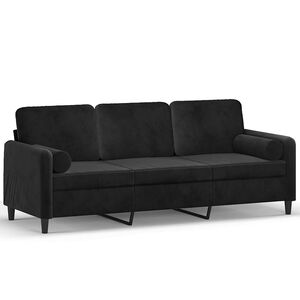 vidaXL trīsvietīgs dīvāns ar spilveniem, melns, 180 cm, samts