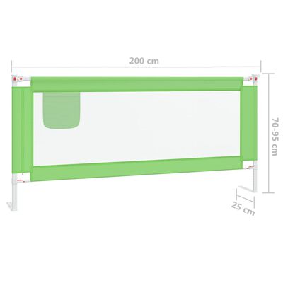 vidaXL bērnu gultas aizsargbarjera, zaļa, 200x25 cm, audums