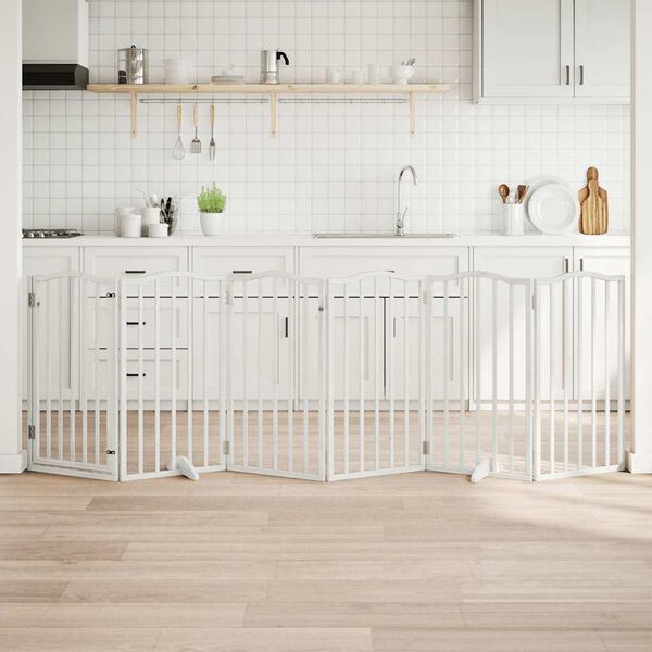 vidaXL suņu vārti ar durvīm, salokāmi, 6 paneļi, 300 cm, papeles koks