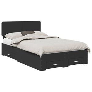 vidaXL Gultas rāmis ar atvilktni Melna 135 x 190 cm Inženierijas koks
