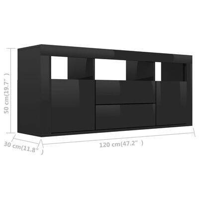 vidaXL TV skapītis, spīdīgi melns, 120x30x50 cm, skaidu plāksne