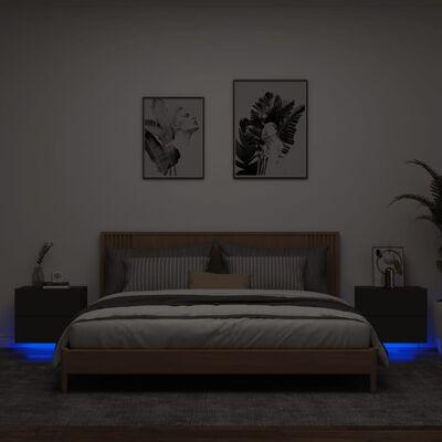 vidaXL sienas naktsskapīši ar LED apgaismojumu, 2 gab., melni