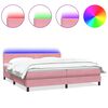 vidaXL atsperu gulta ar matraci, LED, rozā samts, 180x210 cm