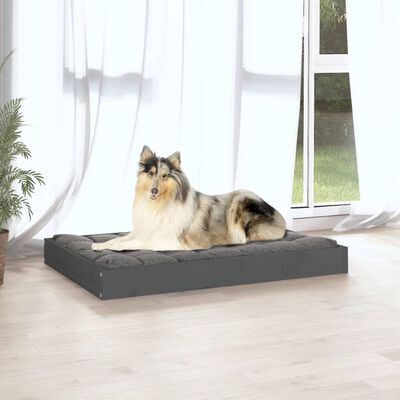 vidaXL suņu gulta, pelēka, 91,5x64x9 cm, priedes masīvkoks
