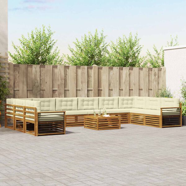 vidaXL Dīvāna komplekti 11 pcs Dabisks un krējuma Cietā akācijas koks