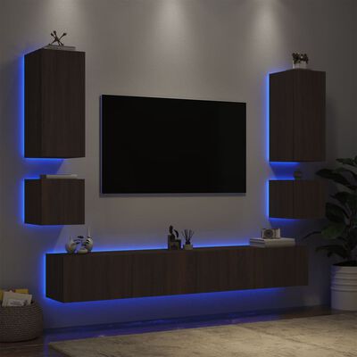 vidaXL TV sienas skapīši ar LED, 6 gab., brūna ozola