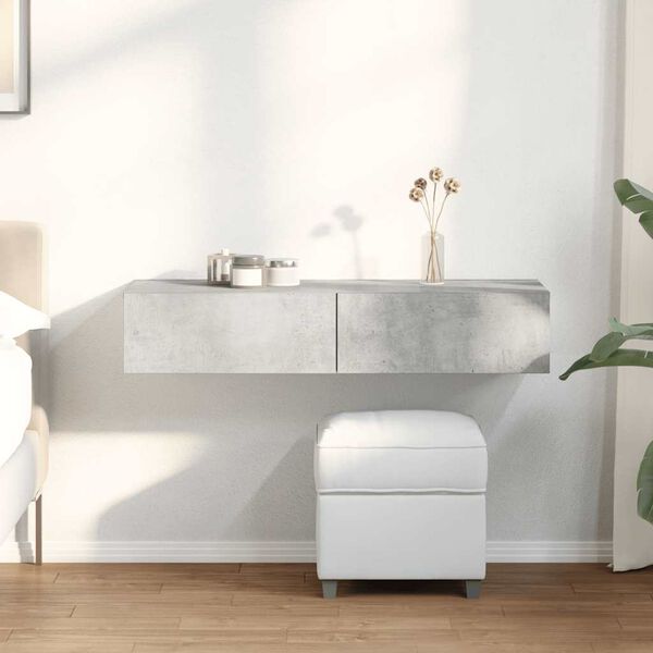 vidaXL sienas plaukts ar atvilktnēm betona pelēks 100x36x19 cm