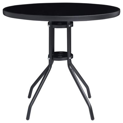 vidaXL dārza galds, melns, 80 cm, tērauds, stikls