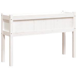 vidaXL dārza puķu kaste ar kājām, balts, 110x31x70 cm, priede