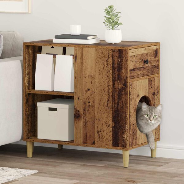 vidaXL Kaķu māja Vecs koks 72 x 42.5 x 70 cm Inženierijas koks