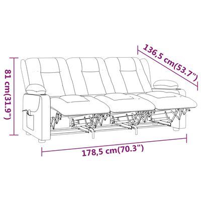 vidaXL trīsvietīgs masāžas krēsls ar glāžu turētāju, bēša mākslīgā āda