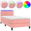 vidaXL atsperu gulta ar matraci, LED, rozā samts, 100x200 cm
