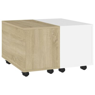 vidaXL kafijas galdiņš, balts, ozolkoka, 60x60x38 cm, skaidu plāksne