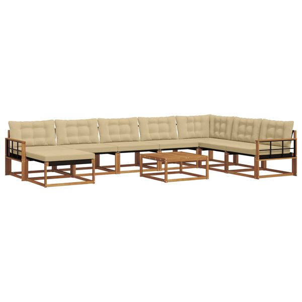 vidaXL Āra dīvānu komplekts 9 pcs Dabisks un bē&scaron;s Cietā akācijas koks