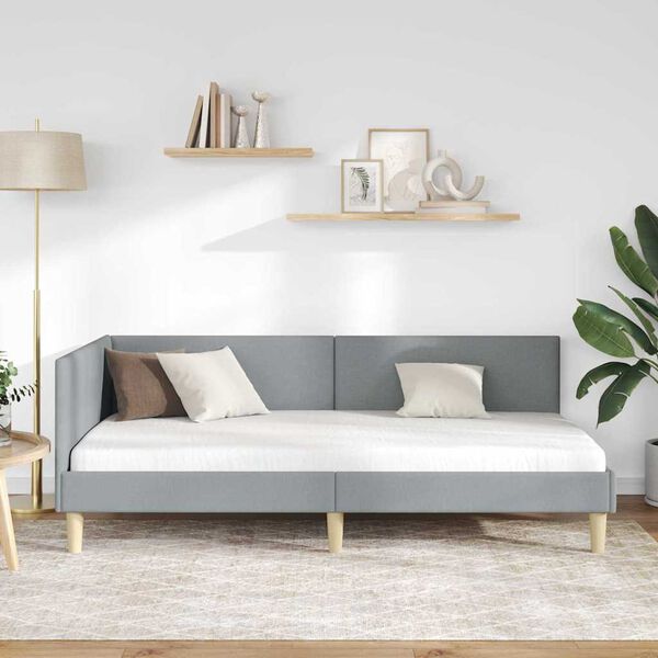 vidaXL Stūra gultas rāmis Gaiši pelēks 90 cm x 200 cm Samts