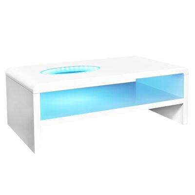 vidaXL kafijas galdiņš ar LED gaismām, spīdīgi balts