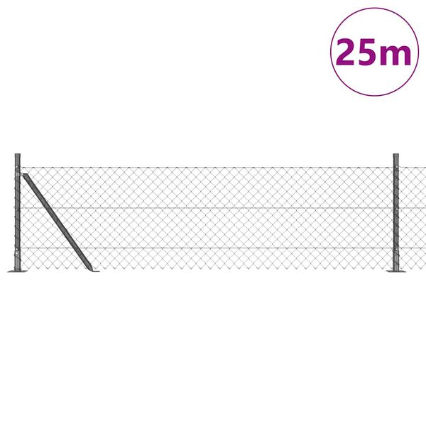 vidaXL Žoga āķis Pelēka 25 x 0,6 m (40 x 40 mm acs) Tērauds un PVC