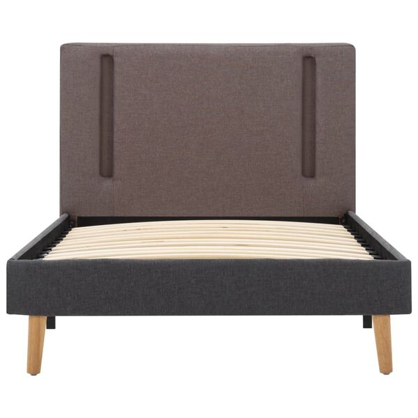 vidaXL gultas rāmis ar LED, pelēkbrūns, tum&scaron;i pelēks audums, 100x200cm
