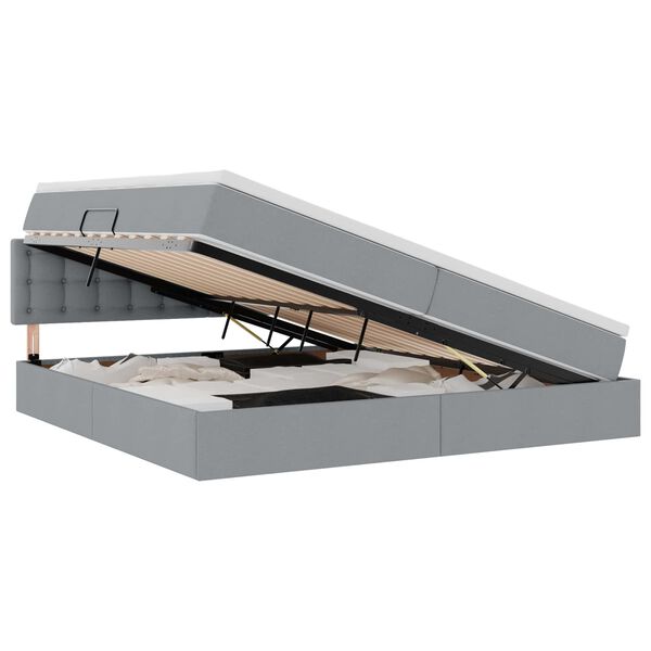 vidaXL Gulta ar uzglabā&scaron;anas vietu un LED Gai&scaron;i pelēks 200 x 200 cm