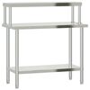vidaXL virtuves darba galds ar plauktu, 110x55x120 cm, tērauds