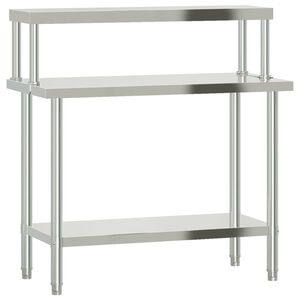 vidaXL virtuves darba galds ar plauktu, 110x55x120 cm, tērauds
