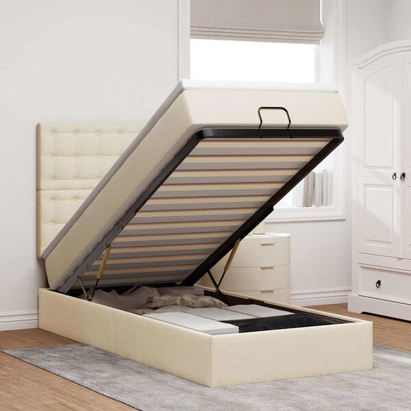 vidaXL Osmaņu gultas rāmis ar matrača krēma 90x190 cm audums