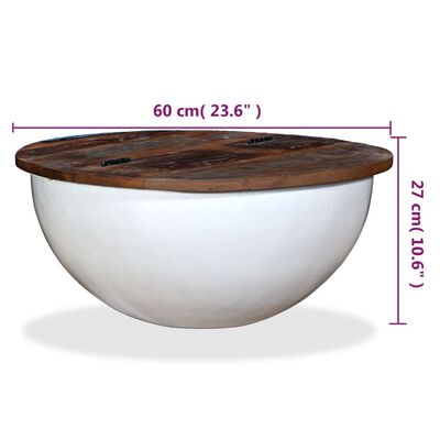 vidaXL kafijas galdiņš, bļodas forma, pārstrādāts masīvkoks, balts