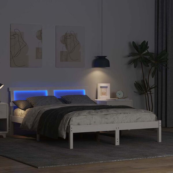 vidaXL Gultas rāmis Balts 120 x 190 cm Ciets priedes koks