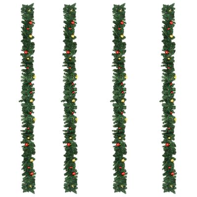 vidaXL Ziemassvētku vītnes ar bumbām, 4 gab., 270 cm, PVC, zaļas