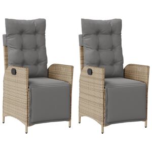 vidaXL dārza krēsli ar kāju balstu, 2 gab., bē&scaron;a PE rotangpalma