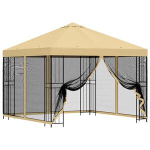 vidaXL Dārza paviljons ar sānu sienām 3 x 3 m Krēmkrāsa