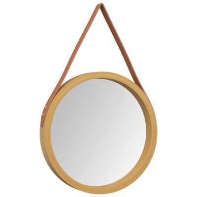 vidaXL sienas spogulis ar siksnu, zelta krāsas, Ø 35 cm