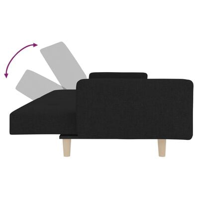 vidaXL 2-vietīga dīvāngulta ar diviem spilveniem, melns audums