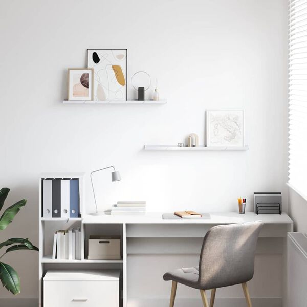 vidaXL Sienas plaukts ar plauktu 2 pcs Balts marmors 80 x 9 x 3 cm