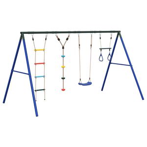 vidaXL āra &scaron;ūpoļu rāmis ar &scaron;ūpolēm, Trapeces, kāpnēm, disku &scaron;ūpolēm