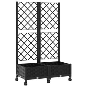 vidaXL Dārza kaste ar treli un riteņiem Melns 80 x 40 x 131,5 cm PP