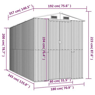 vidaXL dārza šķūnis, antracītpelēks, 192x357x223 cm, cinkots tērauds