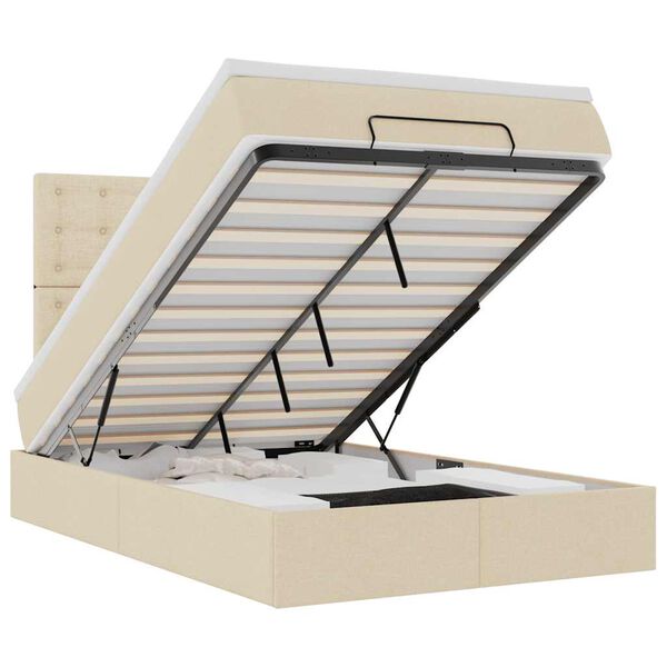 vidaXL Osmaņu gultas rāmis ar matrača krēmkrāsas 120x200cm audums