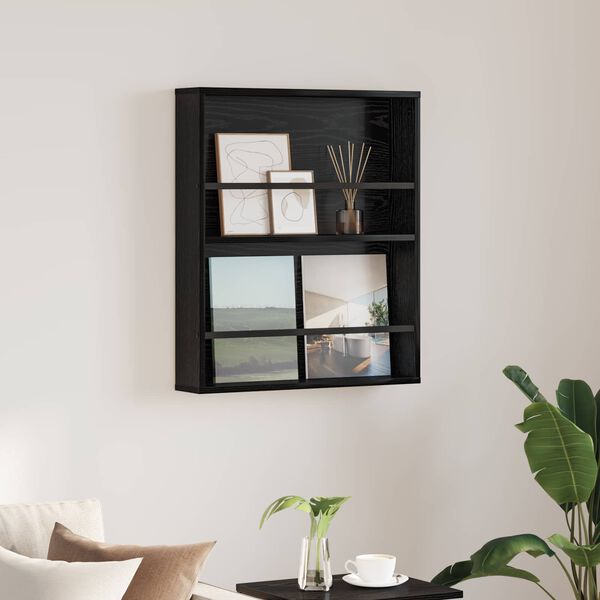 vidaXL Žurnālu statīvs ar plauktu Melns ozolkoks 60 x 12 x 70 cm