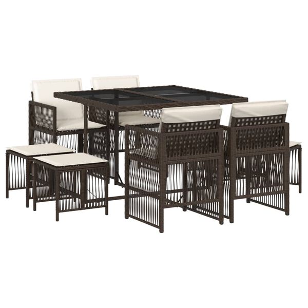 vidaXL 9-daļīgs dārza mēbeļu komplekts, matrači, brūna PE rotangpalma