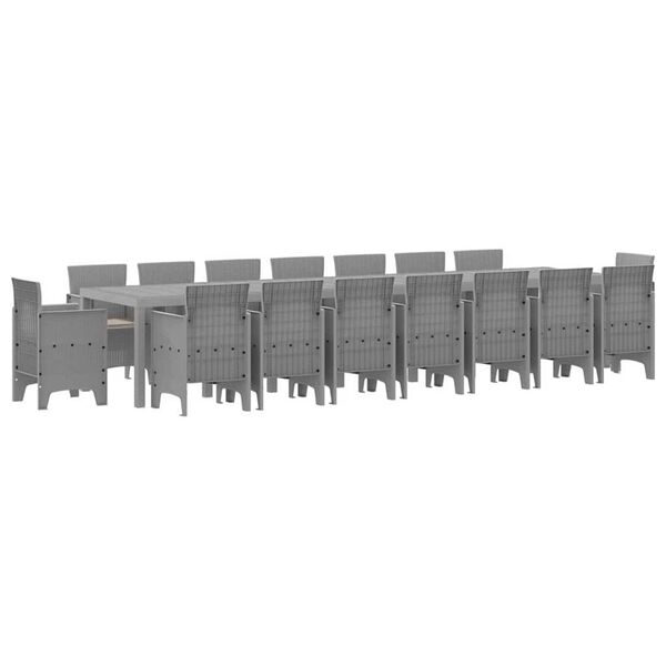 vidaXL Dārza ēdamkomplekts ar spilveniem 17 pcs Gai&scaron;i pelēks PP