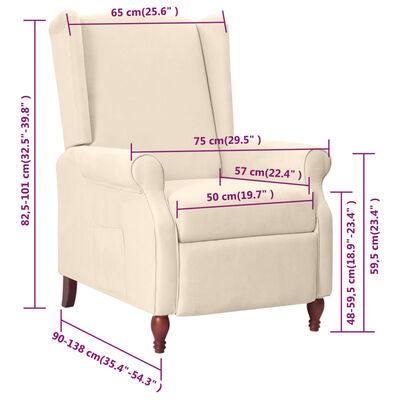vidaXL atgāžams krēsls, krēmkrāsas audums