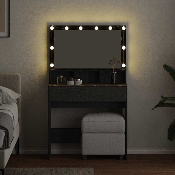 vidaXL Dressing galds ar atvilktni Melns ozolkoks 80 x 41 x 134,5 cm