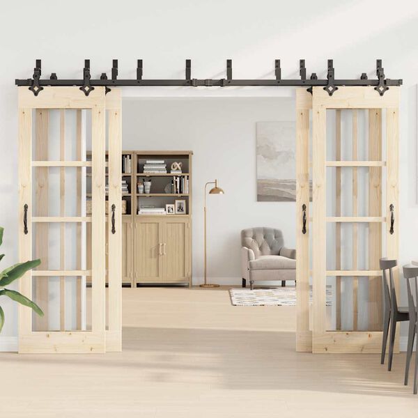 vidaXL bīdāmo durvju sistēma, 305 cm, melns tērauds