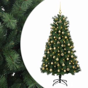vidaXL Mākslīgā Ziemassvētku eglīte ar eglī&scaron;u bumbām 150 cm 150 LED