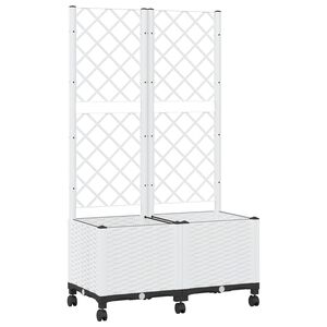 vidaXL Dārza kaste ar treli un riteņiem Balts 80 x 40 x 146 cm PP