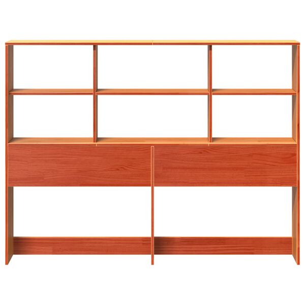 vidaXL galvgalis ar plauktiem, vaska brūns, 140 cm, priedes masīvkoks